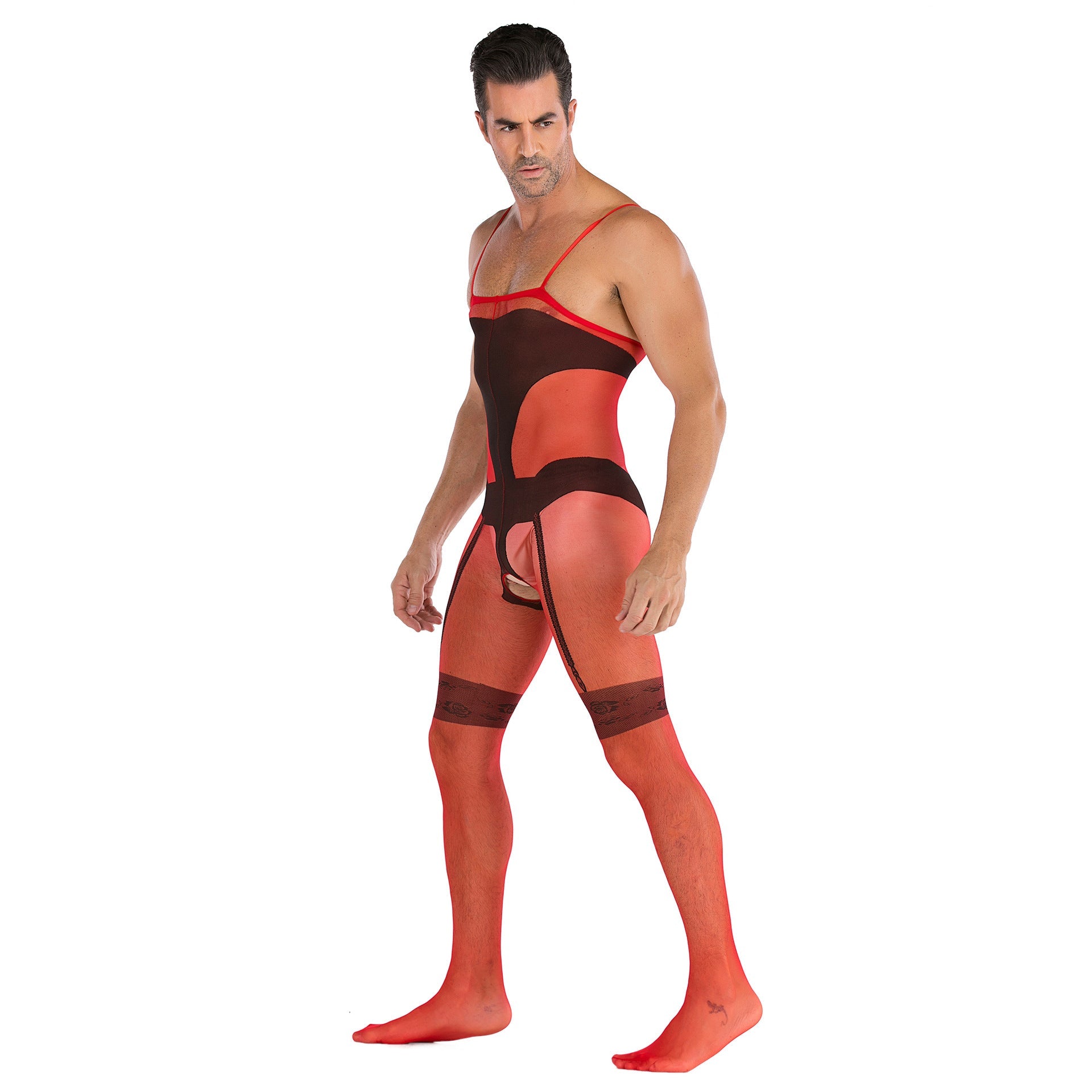 Men's One-piece Sleeveless Open File Full-body Net Clothes and Silk Stockings - lovemesexRainbowme Body Stocking