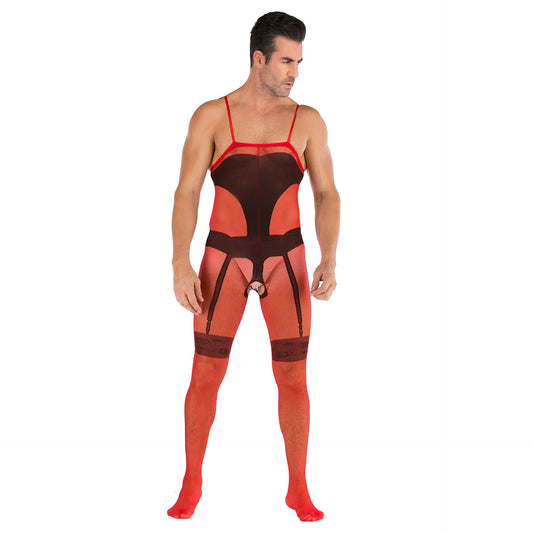 Men's One-piece Sleeveless Open File Full-body Net Clothes and Silk Stockings - lovemesexRainbowme Body Stocking