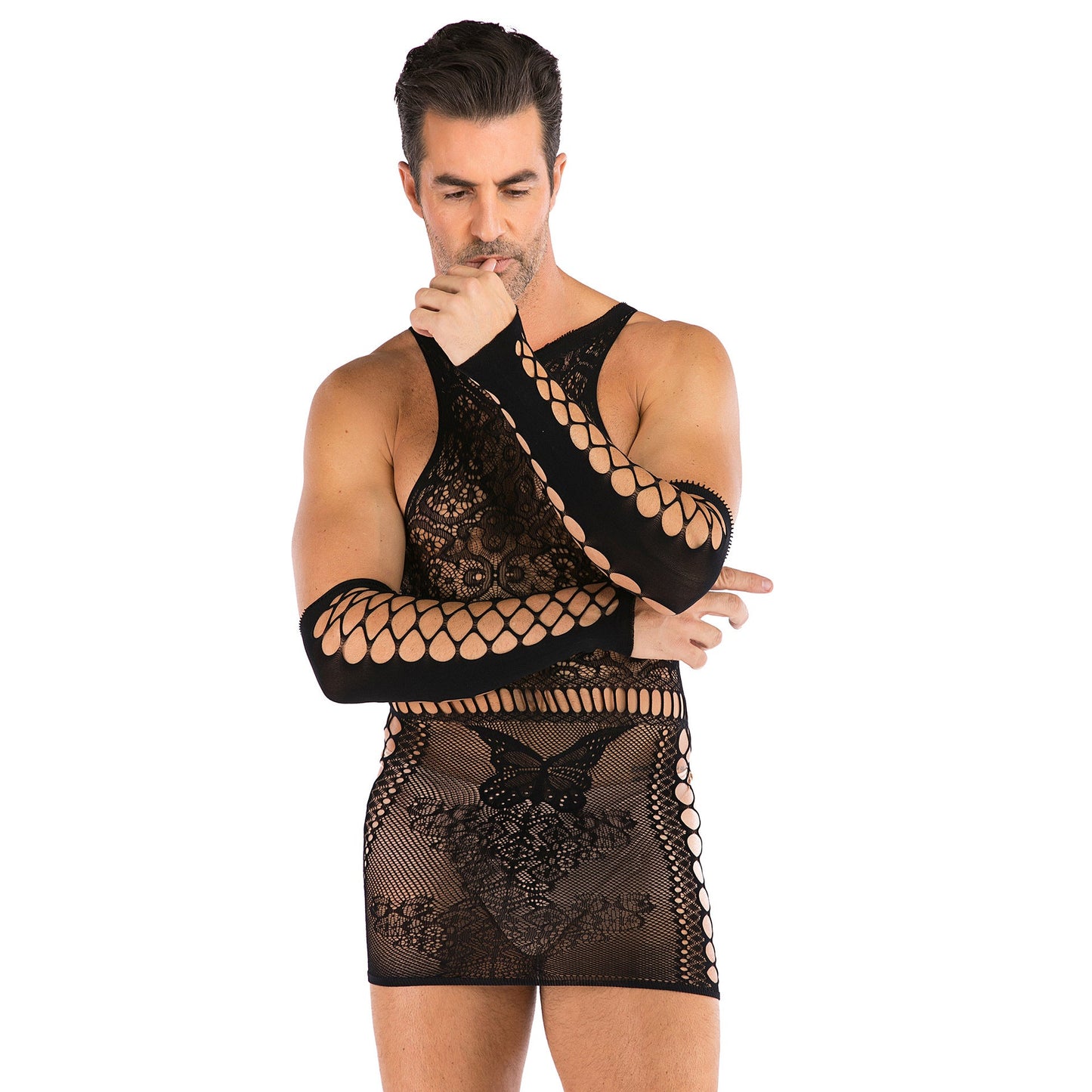 Men's Oversized Hip Wrap Skirt One-piece Mesh Stocking - lovemesexRainbowme Body Stocking