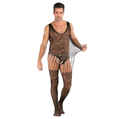 Men's Sexy Jacquard One-piece Silk Stockings - lovemesexRainbowme Body Stocking