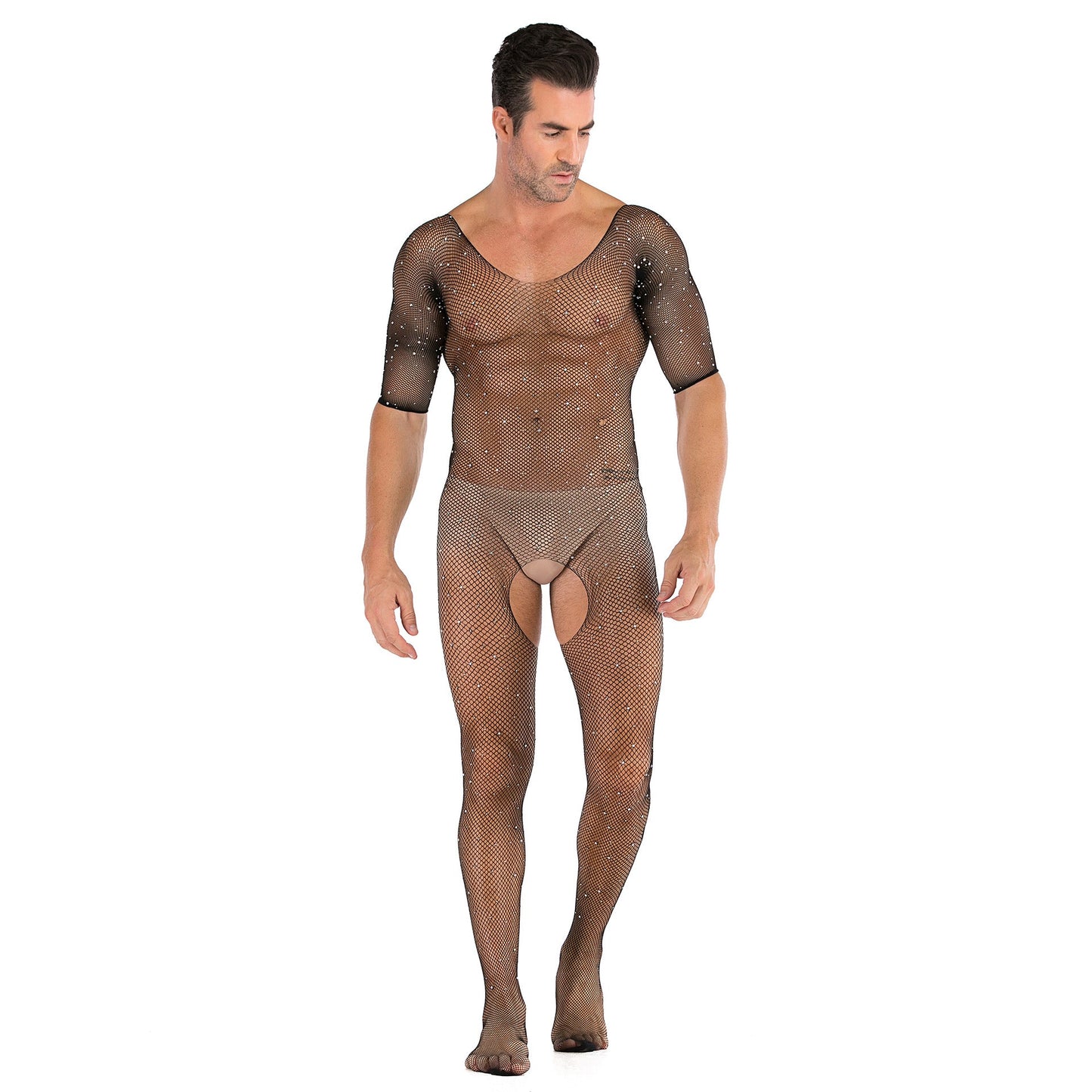 Men's Sexy Open Range One-piece Shiny Full-body Stocking with Diamonds - lovemesexRainbowme Body Stocking