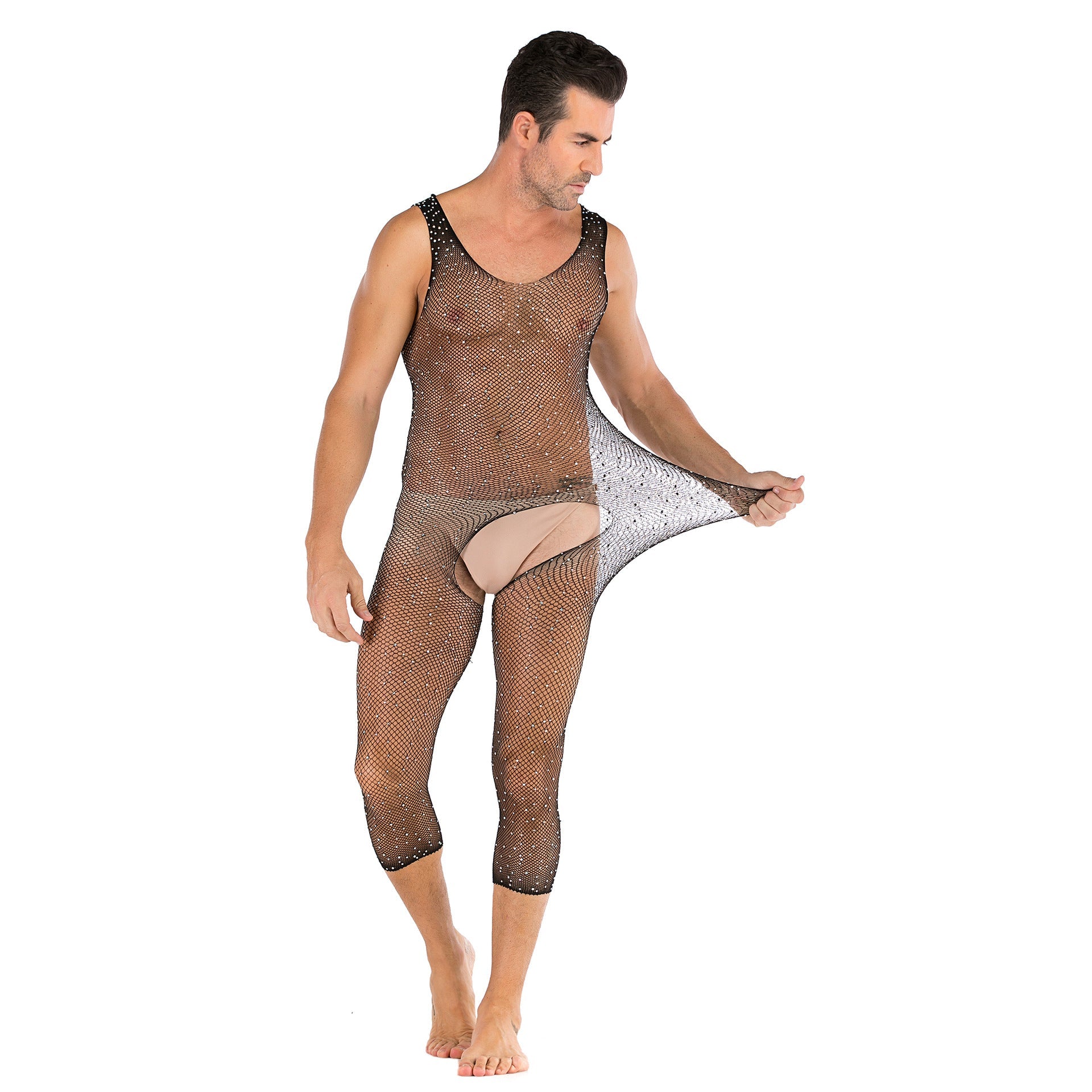 Men's Sexy Open Range One-piece Shiny Full-body Stocking with Diamonds - lovemesexRainbowme Body Stocking