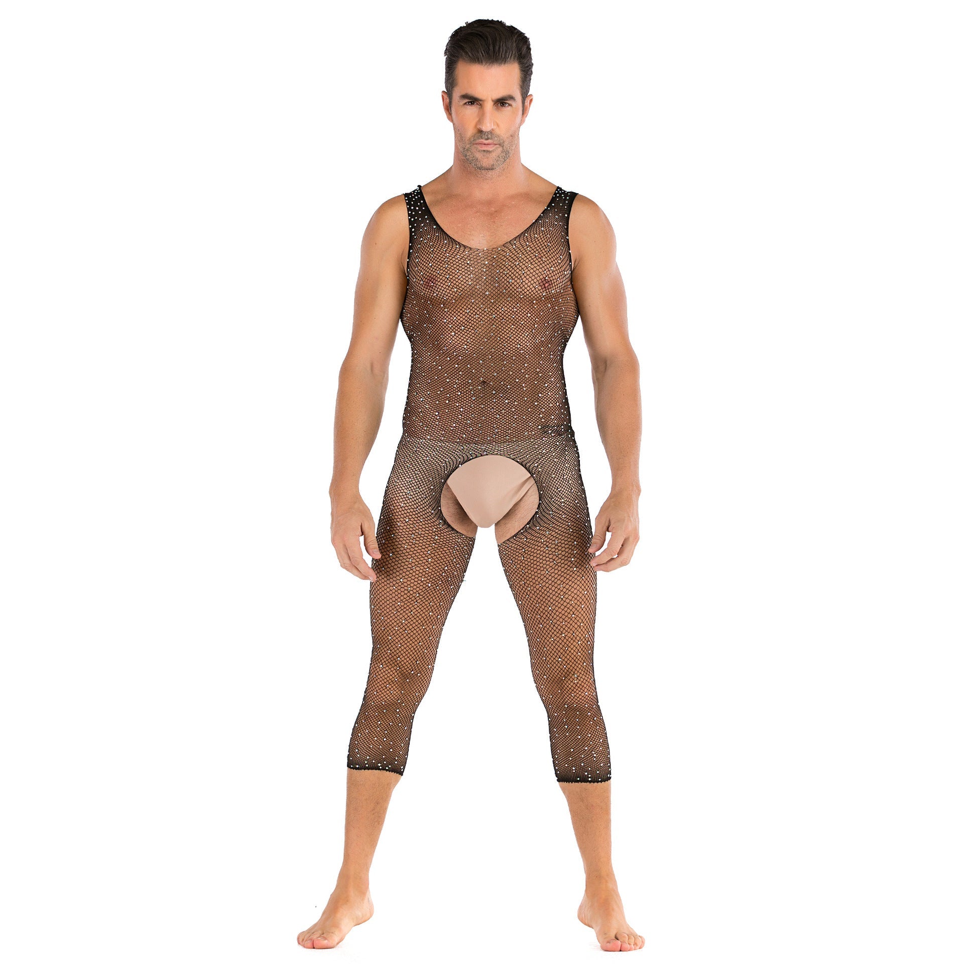 Men's Sexy Open Range One-piece Shiny Full-body Stocking with Diamonds - lovemesexRainbowme Body Stocking