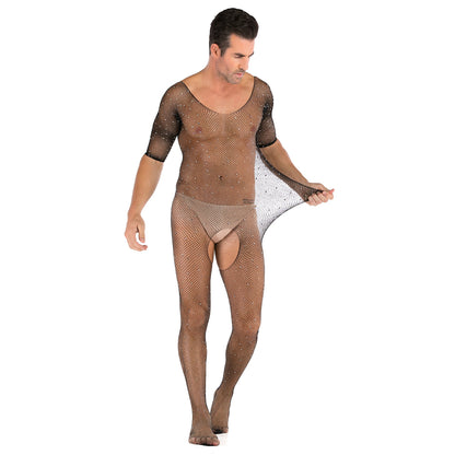 Men's Sexy Open Range One-piece Shiny Full-body Stocking with Diamonds - lovemesexRainbowme Body Stocking