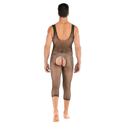 Men's Sexy Open Range One-piece Shiny Full-body Stocking with Diamonds - lovemesexRainbowme Body Stocking