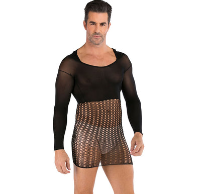 Men's Sexy Underwear Hooded Large Size One-piece Bag Hip Net Dress - lovemesexRainbowme Body Stocking
