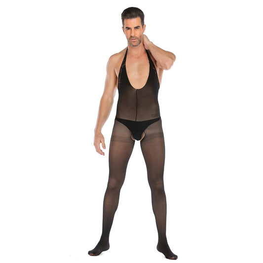 Men's Underwear Solid Color Neck Open Range Jumpsuit - lovemesexRainbowme Body Stocking